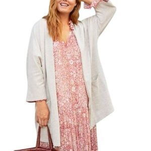 🔹️Anthropologie Donni Cream & Gray Ribbed Sandwash Open Sweater One Size